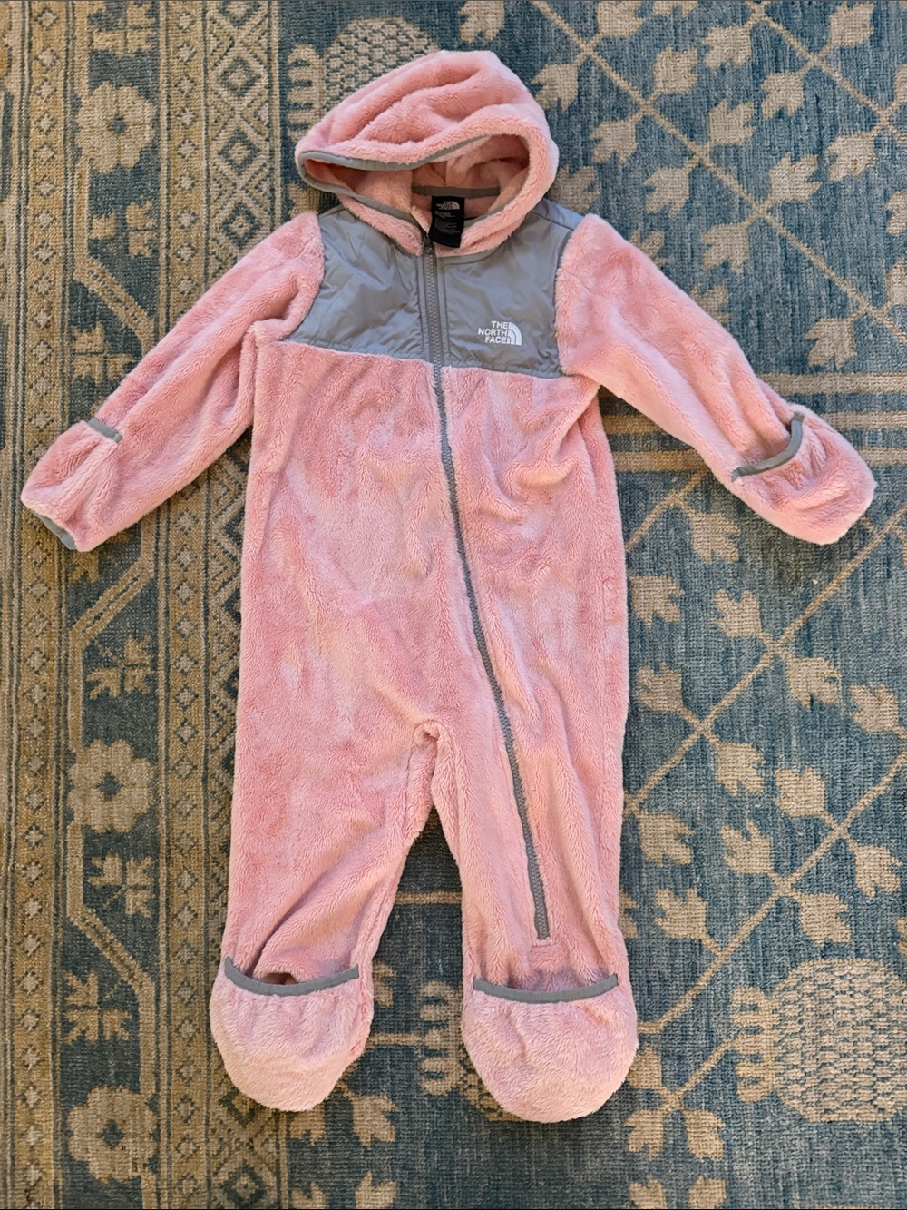 The North Face Pink Hooded Fleece Footed One-Piece for Kids